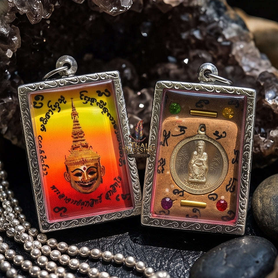 Master-Grade Esoteric Phra Lak Na Thong & Chai Sing Eia Wealth God Sacred Locket Edition Phra Achan Supphasit Wat Bang Namchon 2017 Thai Amulet Collectible Thai Blessing Co By RURUECHA