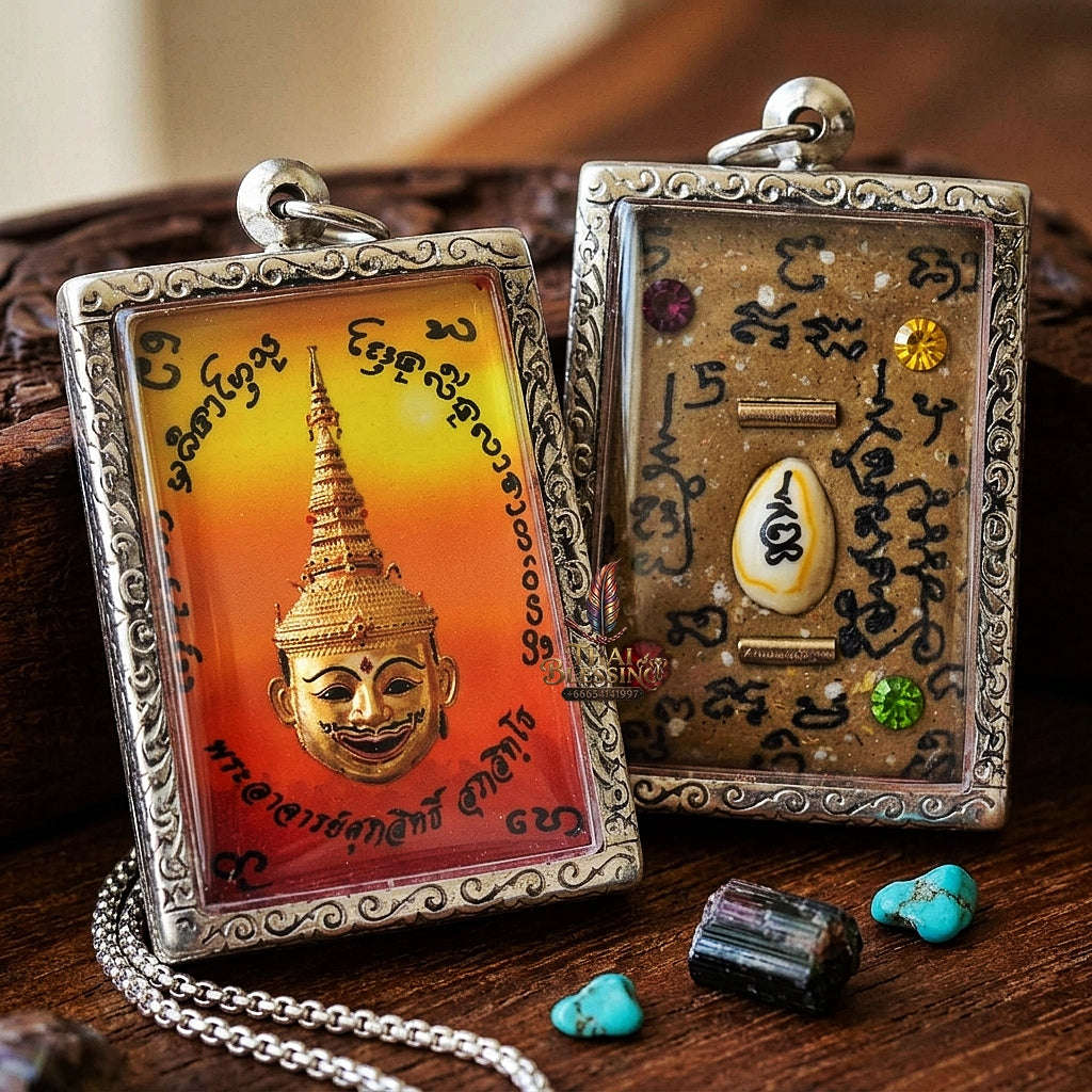 Master-Grade Esoteric Phra Lak Na Thong & Golden Face Metta Sovereign Sacred Locket Edition Phra Achan Supphasit Wat Bang Namchon 2016 Thai Amulet Collectible Thai Blessing Co By RURUECHA