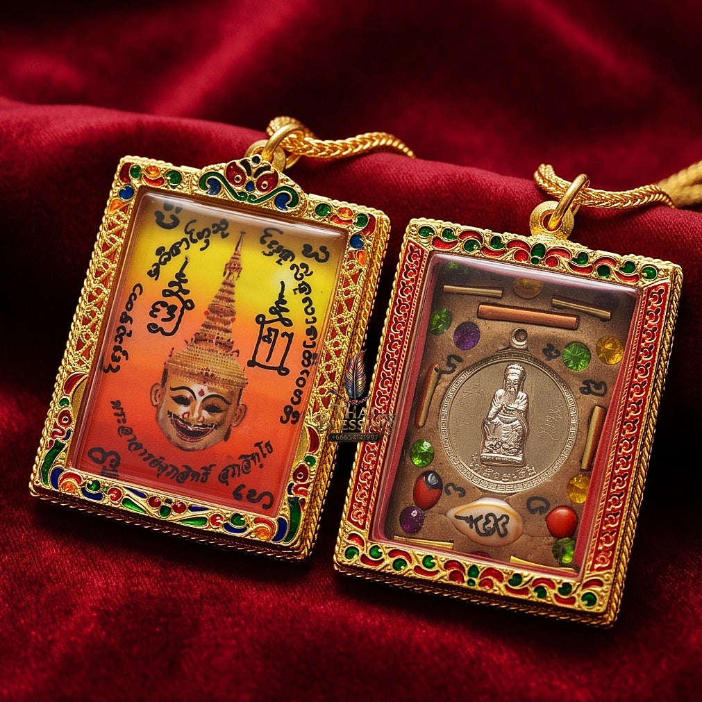 Master-Grade Esoteric Phra Lak Na Thong Ong Kru (Teacher Edition), Chai Sing Eia Wealth God & Dual Takrut Sovereign Sacred Locket Edition Phra Achan Supphasit Wat Bang Namchon 2017 Thai Amulet Collectible Thai Blessing Co By RURUECHA