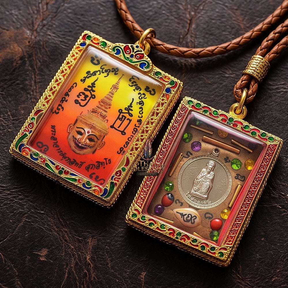 Master-Grade Esoteric Phra Lak Na Thong Ong Kru (Teacher Edition), Chai Sing Eia Wealth God & Dual Takrut Sovereign Sacred Locket Edition Phra Achan Supphasit Wat Bang Namchon 2017 Thai Amulet Collectible Thai Blessing Co By RURUECHA