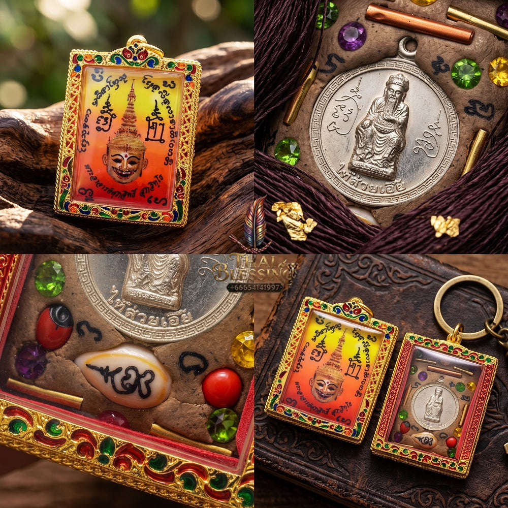 Master-Grade Esoteric Phra Lak Na Thong Ong Kru (Teacher Edition), Chai Sing Eia Wealth God & Dual Takrut Sovereign Sacred Locket Edition Phra Achan Supphasit Wat Bang Namchon 2017 Thai Amulet Collectible Thai Blessing Co By RURUECHA
