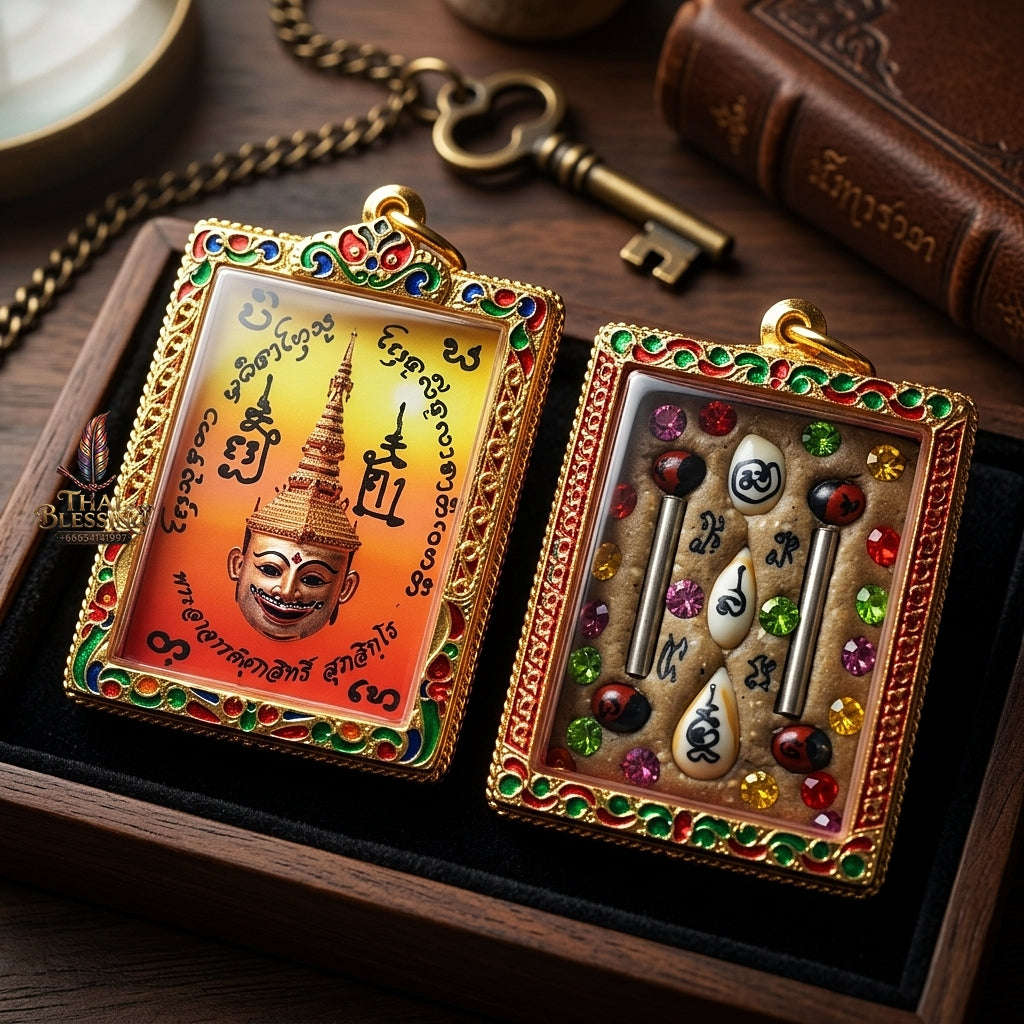 Master-Grade Esoteric Phra Lak Na Thong Ong Kru (Teacher Edition), Chai Sing Eia Wealth God & Dual Takrut Sovereign Sacred Locket Edition Phra Achan Supphasit Wat Bang Namchon 2017 Thai Amulet Collectible Thai Blessing Co By RURUECHA
