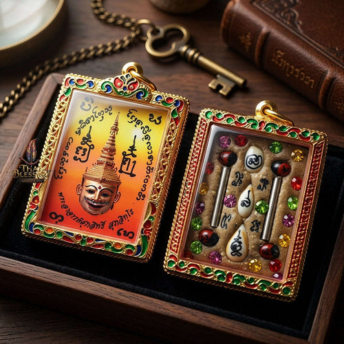 Master-Grade Esoteric Phra Lak Na Thong Ong Kru (Teacher Edition), Chai Sing Eia Wealth God & Dual Takrut Sovereign Sacred Locket Edition Phra Achan Supphasit Wat Bang Namchon 2017 Thai Amulet Collectible Thai Blessing Co By RURUECHA