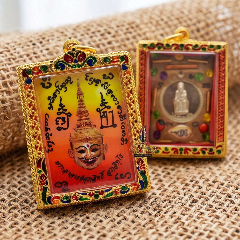 Master-Grade Esoteric Phra Lak Na Thong Ong Kru (Teacher Edition), Chai Sing Eia Wealth God & Dual Takrut Sovereign Sacred Locket Edition Phra Achan Supphasit Wat Bang Namchon 2017 Thai Amulet Collectible Thai Blessing Co By RURUECHA