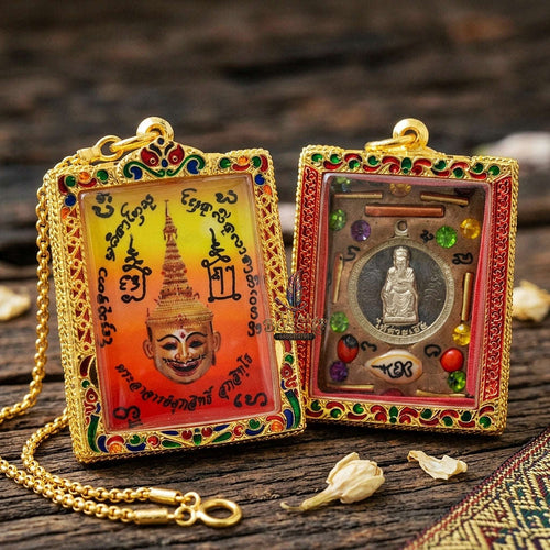 Master-Grade Esoteric Phra Lak Na Thong Ong Kru (Teacher Edition), Chai Sing Eia Wealth God & Dual Takrut Sovereign Sacred Locket Edition Phra Achan Supphasit Wat Bang Namchon 2017 Thai Amulet Collectible Thai Blessing Co By RURUECHA
