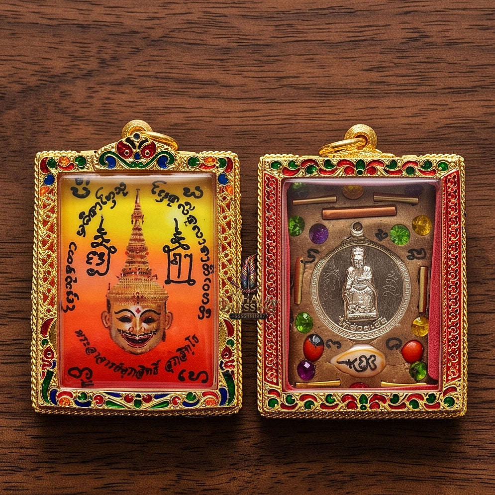 Master-Grade Esoteric Phra Lak Na Thong Ong Kru (Teacher Edition), Chai Sing Eia Wealth God & Dual Takrut Sovereign Sacred Locket Edition Phra Achan Supphasit Wat Bang Namchon 2017 Thai Amulet Collectible Thai Blessing Co By RURUECHA