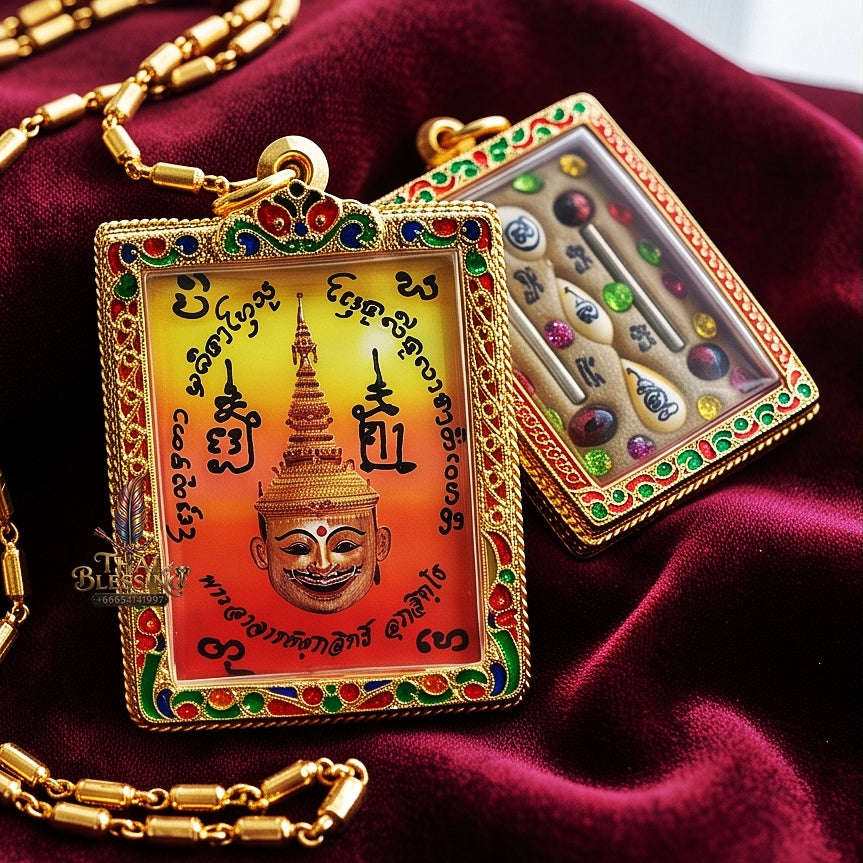 Master-Grade Esoteric Phra Lak Na Thong Ong Kru (Teacher Edition), Chai Sing Eia Wealth God & Dual Takrut Sovereign Sacred Locket Edition Phra Achan Supphasit Wat Bang Namchon 2017 Thai Amulet Collectible Thai Blessing Co By RURUECHA