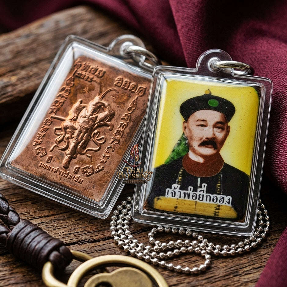 Master-Grade Esoteric Uncle Yi Ko Hong, God of Gambling, Lotteries & Sovereign Wealth Square Sacred Locket Edition Khru Ba Kritsana Intawanno Thai Blessing Co By RURUECHA