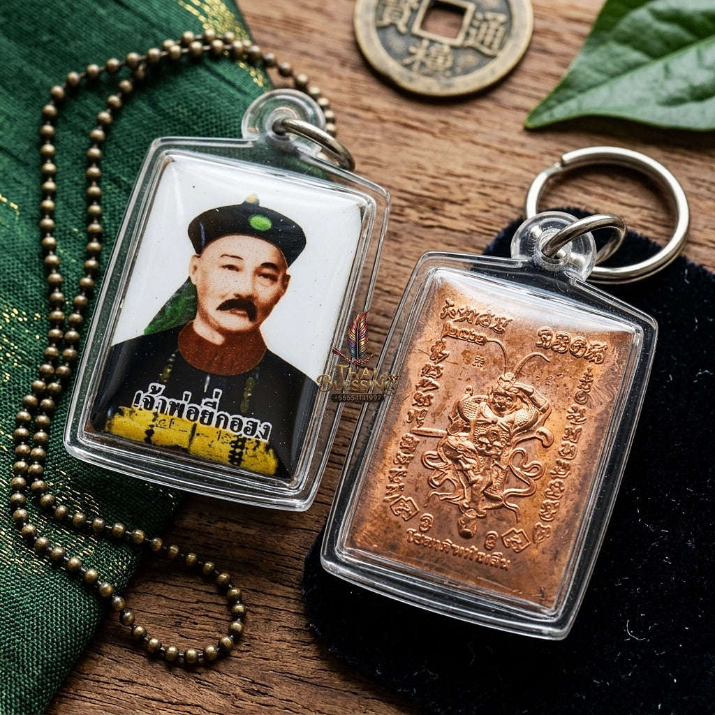 Master-Grade Esoteric Uncle Yi Ko Hong, God of Gambling, Lotteries & Sovereign Wealth White-Background Square Sacred Locket Edition Khru Ba Kritsana Thai Blessing Co By RURUECHA