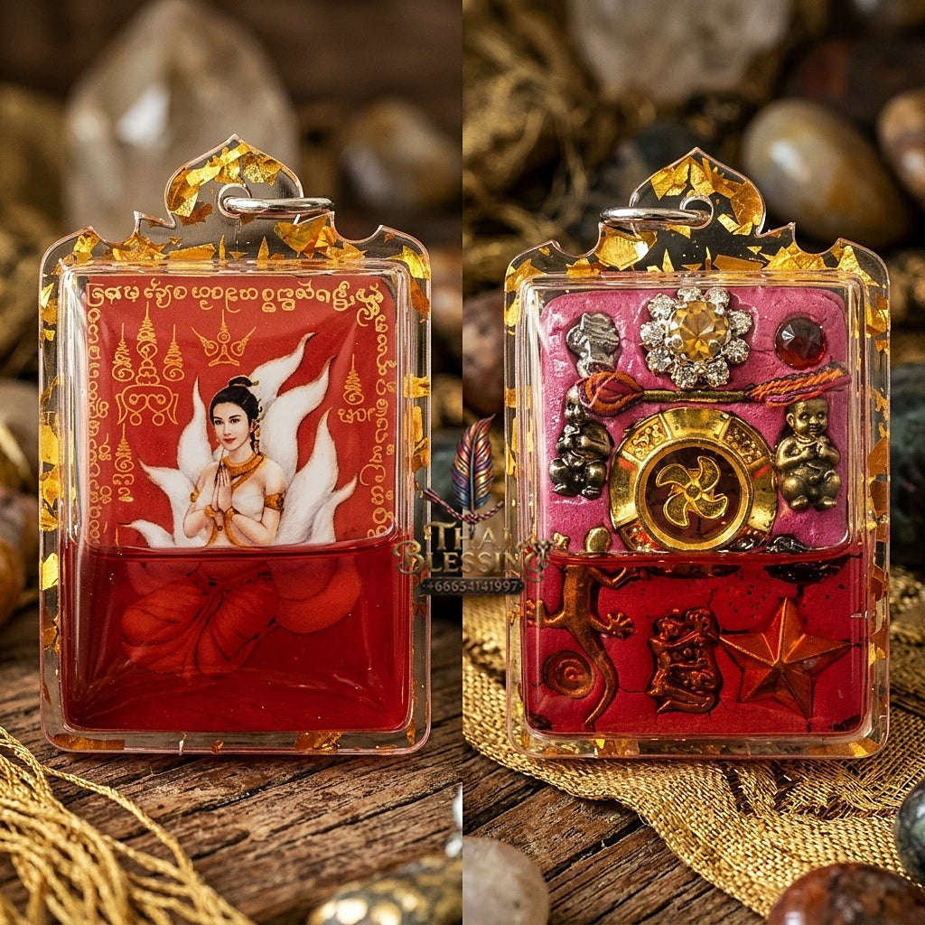 Master-Grade Lanna Esoteric Nine-Tail Fox & Wealth Attraction Sacred Red-Background Locket Achan Nan Khong Mon Lanna 2024 Thai Amulet Collectible Thai Blessing Co By RURUECHA