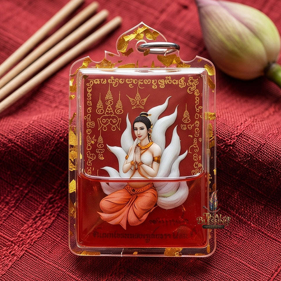 Master-Grade Lanna Esoteric Nine-Tail Fox & Wealth Attraction Sacred Red-Background Locket Achan Nan Khong Mon Lanna 2024 Thai Amulet Collectible Thai Blessing Co By RURUECHA