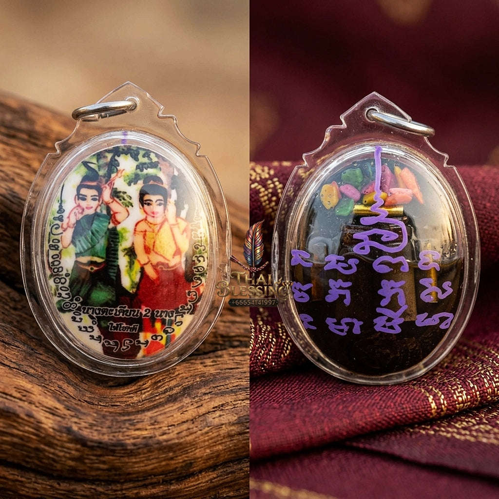Master-Grade Necromantic Dryad & Seduction Oil-Immersion Sacred Locket Nang Takhian Edition Achan Wira Thep Yan Khru Prasit 2014 Thai Amulet Collectible Thai Blessing Co By RURUECHA