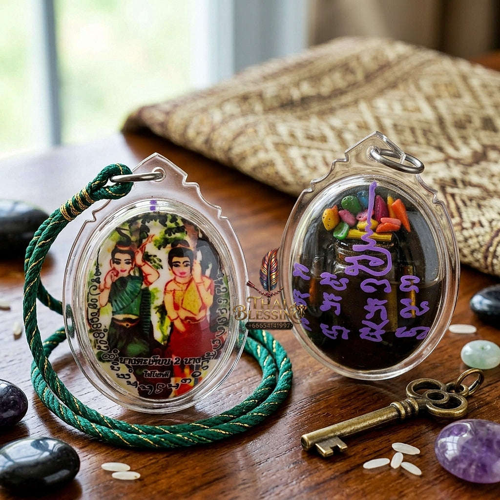 Master-Grade Necromantic Dryad & Seduction Oil-Immersion Sacred Locket Nang Takhian Edition Achan Wira Thep Yan Khru Prasit 2014 Thai Amulet Collectible Thai Blessing Co By RURUECHA