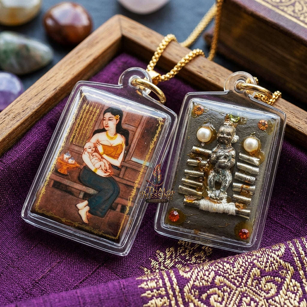 Master-Grade Necromantic Mae Nak Phra Khanong, Kuman Tong & Elevenfold Wealth-Acceleration Takrut Sovereign Sacred Locket Edition Thai Blessing Co By RURUECHA