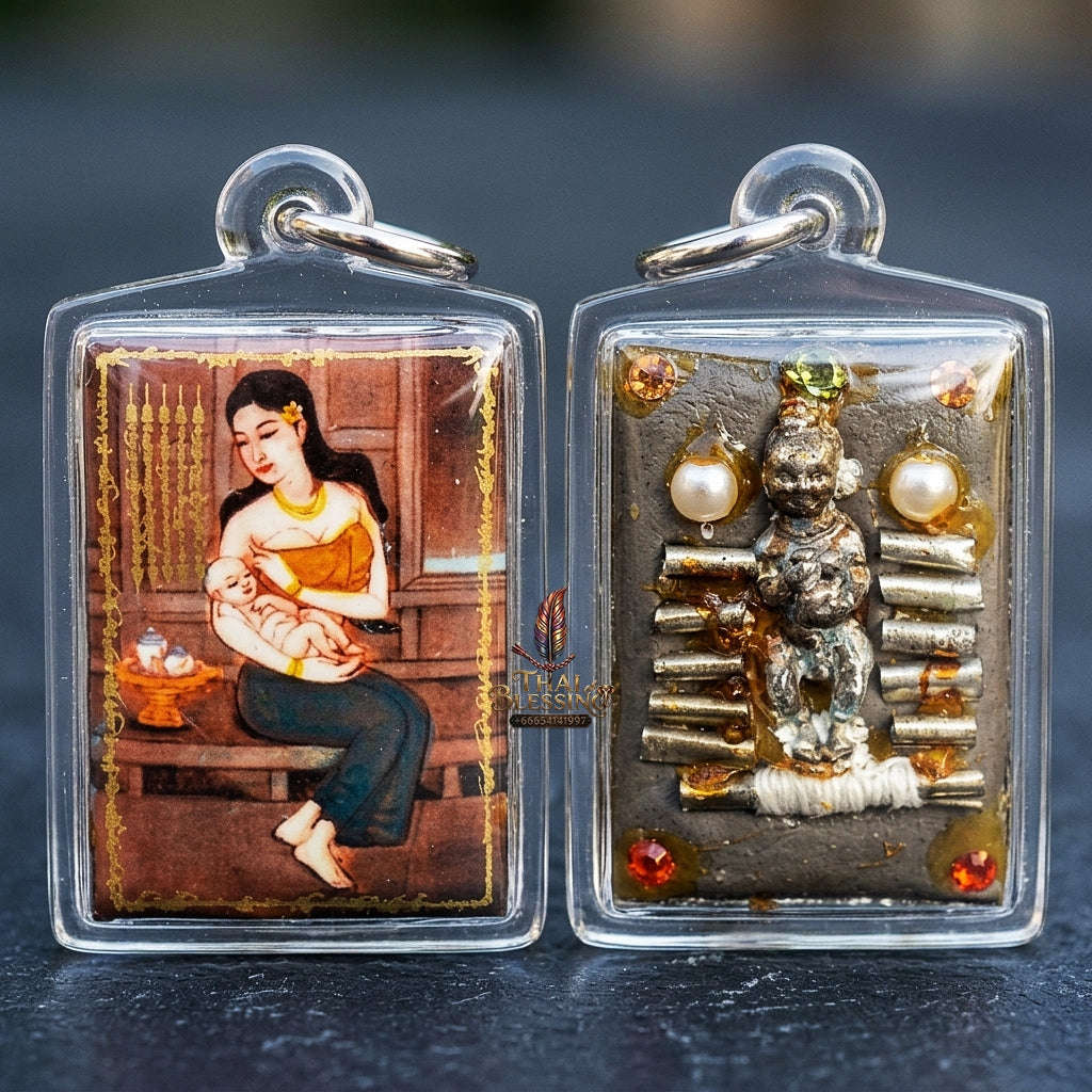 Master-Grade Necromantic Mae Nak Phra Khanong, Kuman Tong & Elevenfold Wealth-Acceleration Takrut Sovereign Sacred Locket Edition Thai Blessing Co By RURUECHA