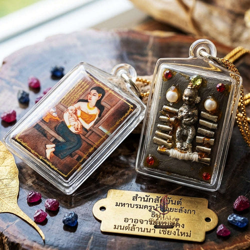 Master-Grade Necromantic Mae Nak Phra Khanong, Kuman Tong & Elevenfold Wealth-Acceleration Takrut Sovereign Sacred Locket Edition Thai Blessing Co By RURUECHA