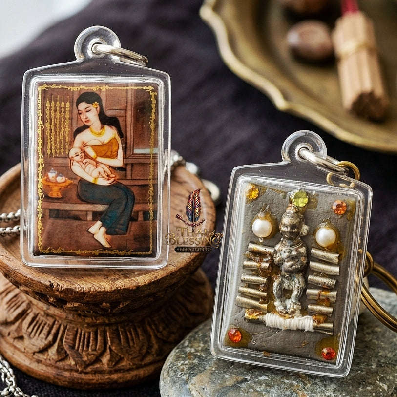 Master-Grade Necromantic Mae Nak Phra Khanong, Kuman Tong & Elevenfold Wealth-Acceleration Takrut Sovereign Sacred Locket Edition Thai Blessing Co By RURUECHA