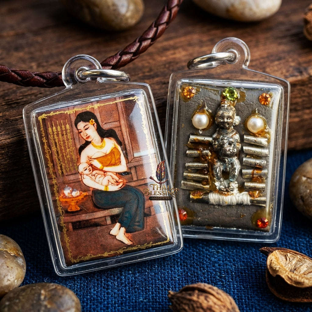 Master-Grade Necromantic Mae Nak Phra Khanong, Kuman Tong & Elevenfold Wealth-Acceleration Takrut Sovereign Sacred Locket Edition Thai Blessing Co By RURUECHA