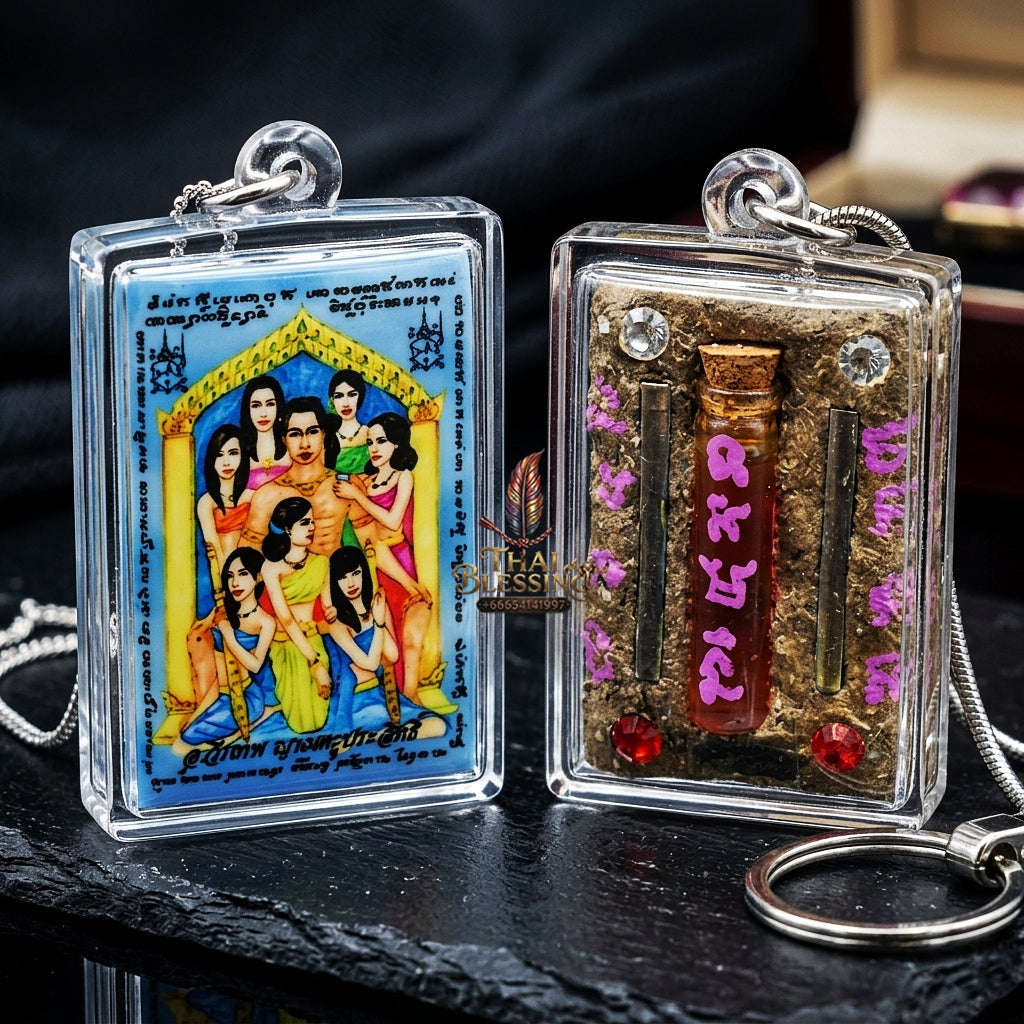 Master-Grade Necromantic Seven Celestial Maidens of Sacrifice (7 Nang Phli) Ong Khru Teacher-Grade & Sovereign Oil-Submerged Maha Saneh Sacred Locket Thai Blessing Co By RURUECHA