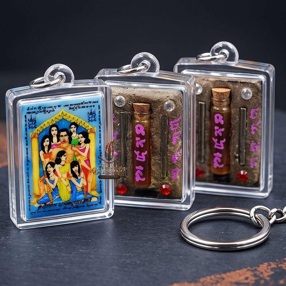 Master-Grade Necromantic Seven Celestial Maidens of Sacrifice (7 Nang Phli) Ong Khru Teacher-Grade & Sovereign Oil-Submerged Maha Saneh Sacred Locket Thai Blessing Co By RURUECHA