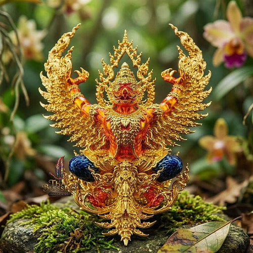 Master-Grade Phaya Khrut Phaya Wentai Gold-Plated Bronze with Orange Enameling Sacred Casting Edition Wat Wimutti Thamm Sikhiu Nakhon Ratchasima Thai Amulet Collectible Thai Blessing Co By RURUECHA