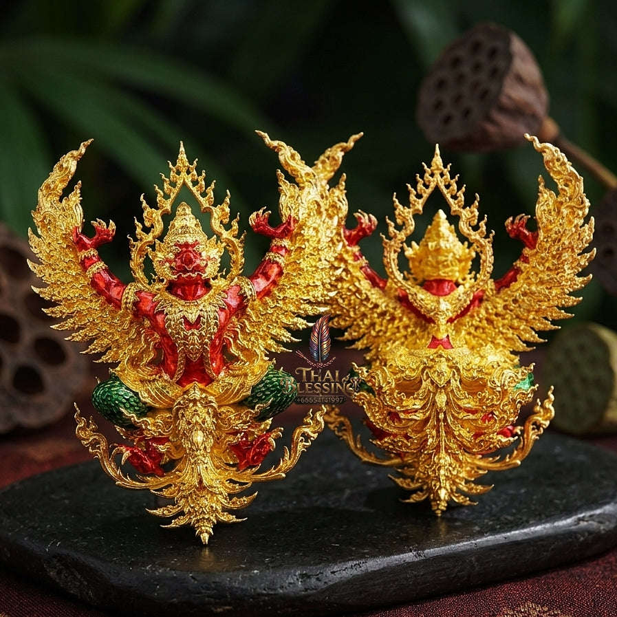 Master-Grade Phaya Khrut Phaya Wentai Thong Lam-U Brass Base Gold-Plated with Sacred Enameling Consecrated Edition Thai Blessing Co By RURUECHA
