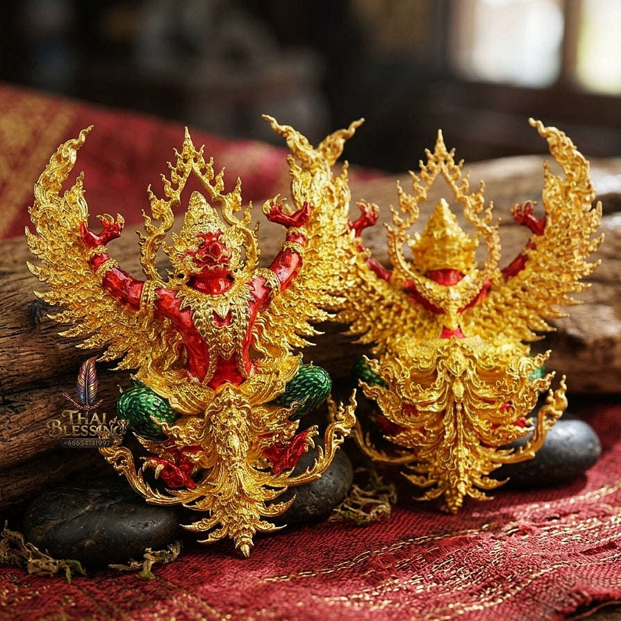 Master-Grade Phaya Khrut Phaya Wentai Thong Lam-U Brass Base Gold-Plated with Sacred Enameling Consecrated Edition Thai Blessing Co By RURUECHA