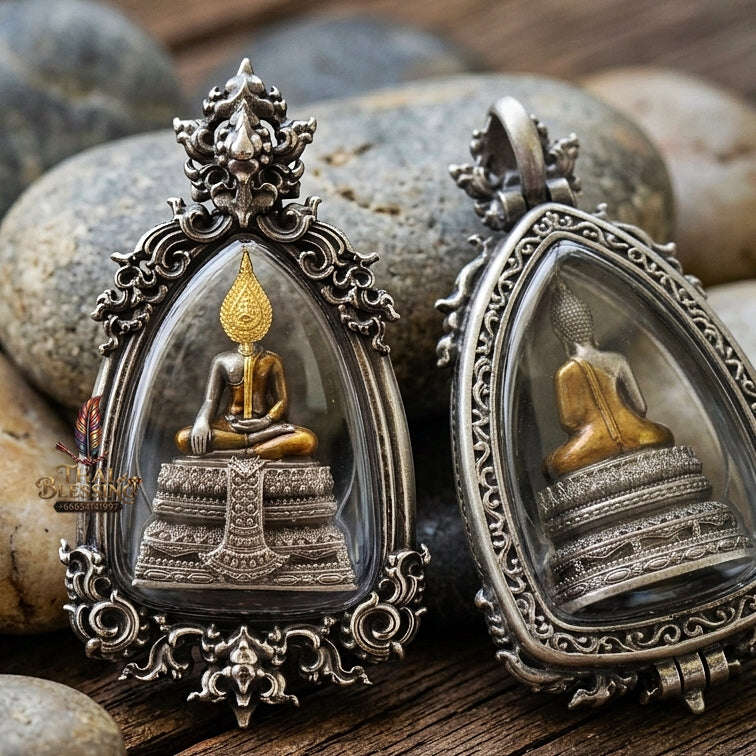 Master-Grade Phra Chai Lang Chang Satin Silver-Plated Bronze with Yellow Robe Enameling Edition Luang Pu Yun Wat Nong Pa Mak BE 2568 Thai Amulet Collectible Thai Blessing Co By RURUECHA