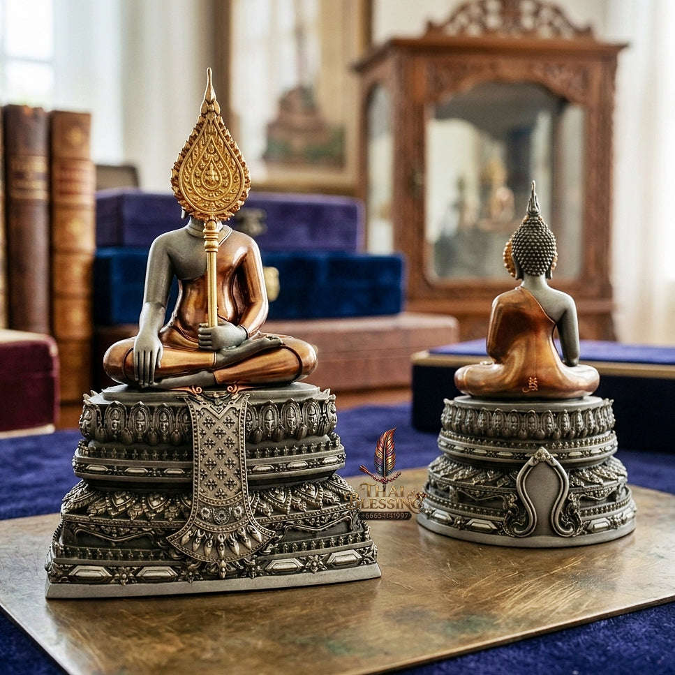 Master-Grade Phra Chai Lang Chang Satin Silver-Plated Bronze with Yellow Robe Enameling Edition Luang Pu Yun Wat Nong Pa Mak BE 2568 Thai Amulet Collectible Thai Blessing Co By RURUECHA