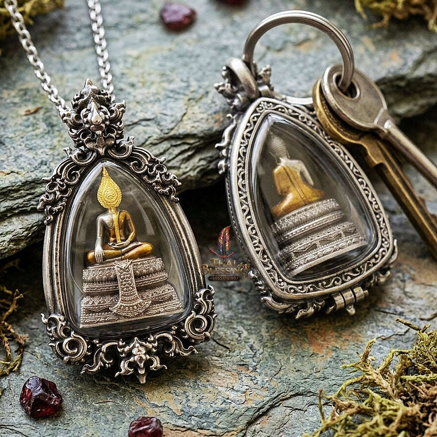 Master-Grade Phra Chai Lang Chang Satin Silver-Plated Bronze with Yellow Robe Enameling Edition Luang Pu Yun Wat Nong Pa Mak BE 2568 Thai Amulet Collectible Thai Blessing Co By RURUECHA