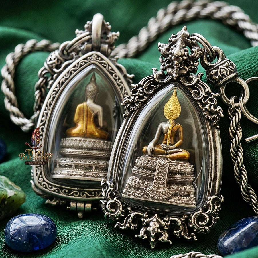 Master-Grade Phra Chai Lang Chang Satin Silver-Plated Bronze with Yellow Robe Enameling Edition Luang Pu Yun Wat Nong Pa Mak BE 2568 Thai Amulet Collectible Thai Blessing Co By RURUECHA
