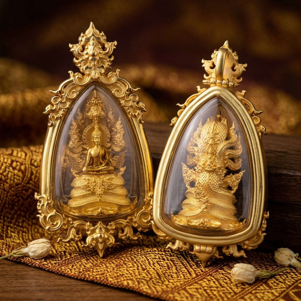 Master-Grade Phra Naga Prok Phra Phuttha Sri Sattanakaraj Phithak VIP Gold-Plated with Sacred Enameling Framed Edition Luang Pho Wichit Anuchato BE 2567 Thai Amulet Collectible Thai Blessing Co By RURUECHA