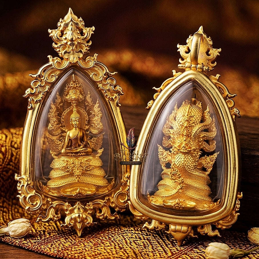Master-Grade Phra Naga Prok Phra Phuttha Sri Sattanakaraj Phithak VIP Gold-Plated with Sacred Enameling Framed Edition Luang Pho Wichit Anuchato BE 2567 Thai Amulet Collectible Thai Blessing Co By RURUECHA