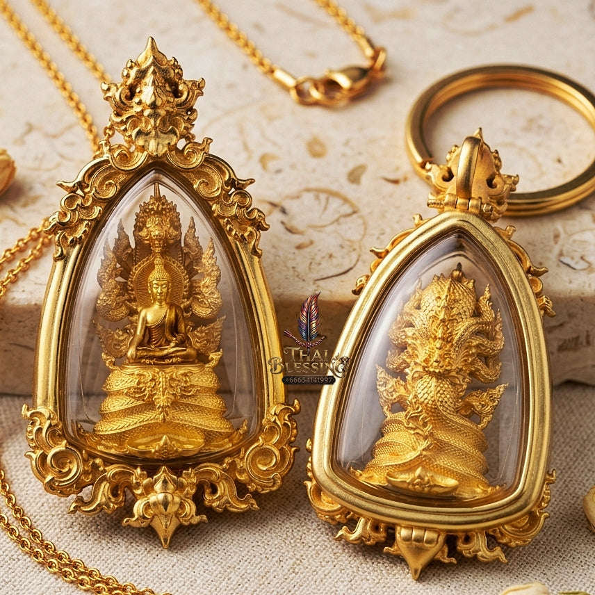 Master-Grade Phra Naga Prok Phra Phuttha Sri Sattanakaraj Phithak VIP Gold-Plated with Sacred Enameling Framed Edition Luang Pho Wichit Anuchato BE 2567 Thai Amulet Collectible Thai Blessing Co By RURUECHA