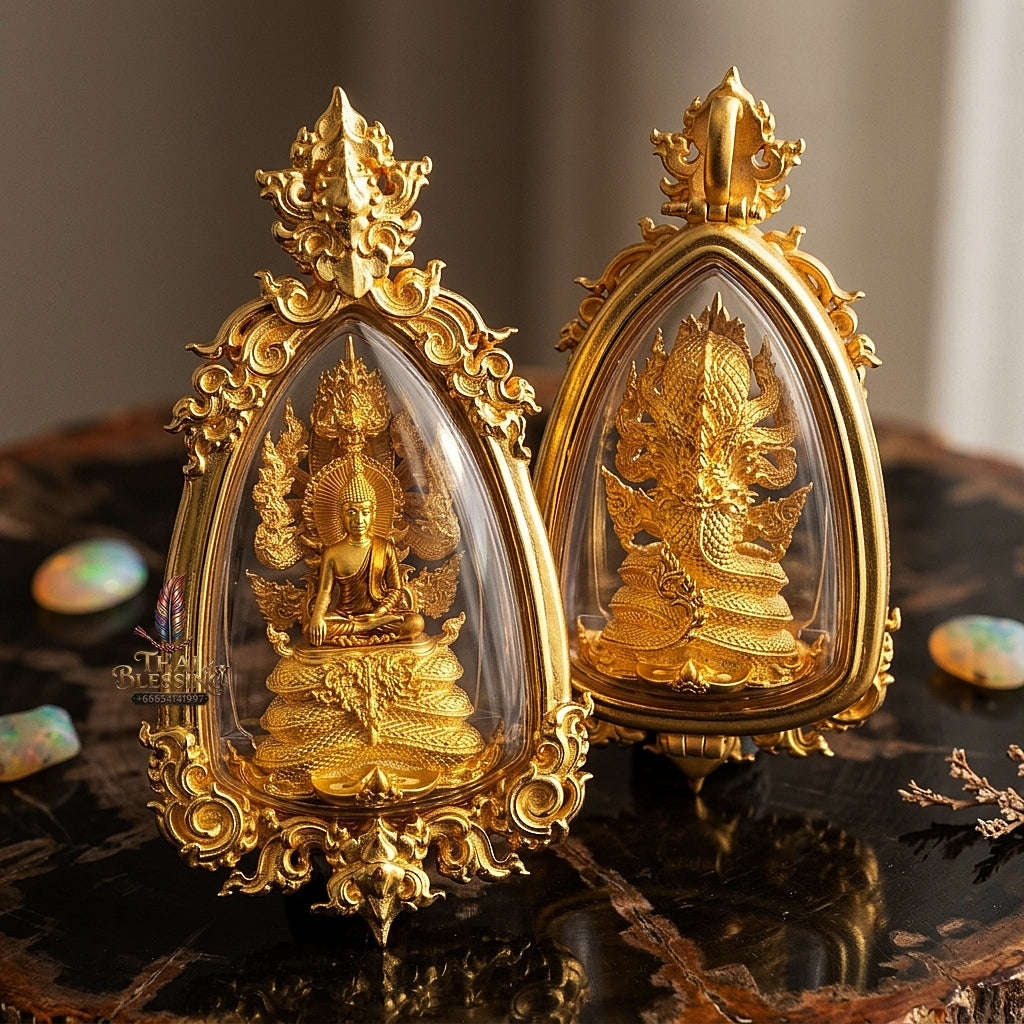 Master-Grade Phra Naga Prok Phra Phuttha Sri Sattanakaraj Phithak VIP Gold-Plated with Sacred Enameling Framed Edition Luang Pho Wichit Anuchato BE 2567 Thai Amulet Collectible Thai Blessing Co By RURUECHA
