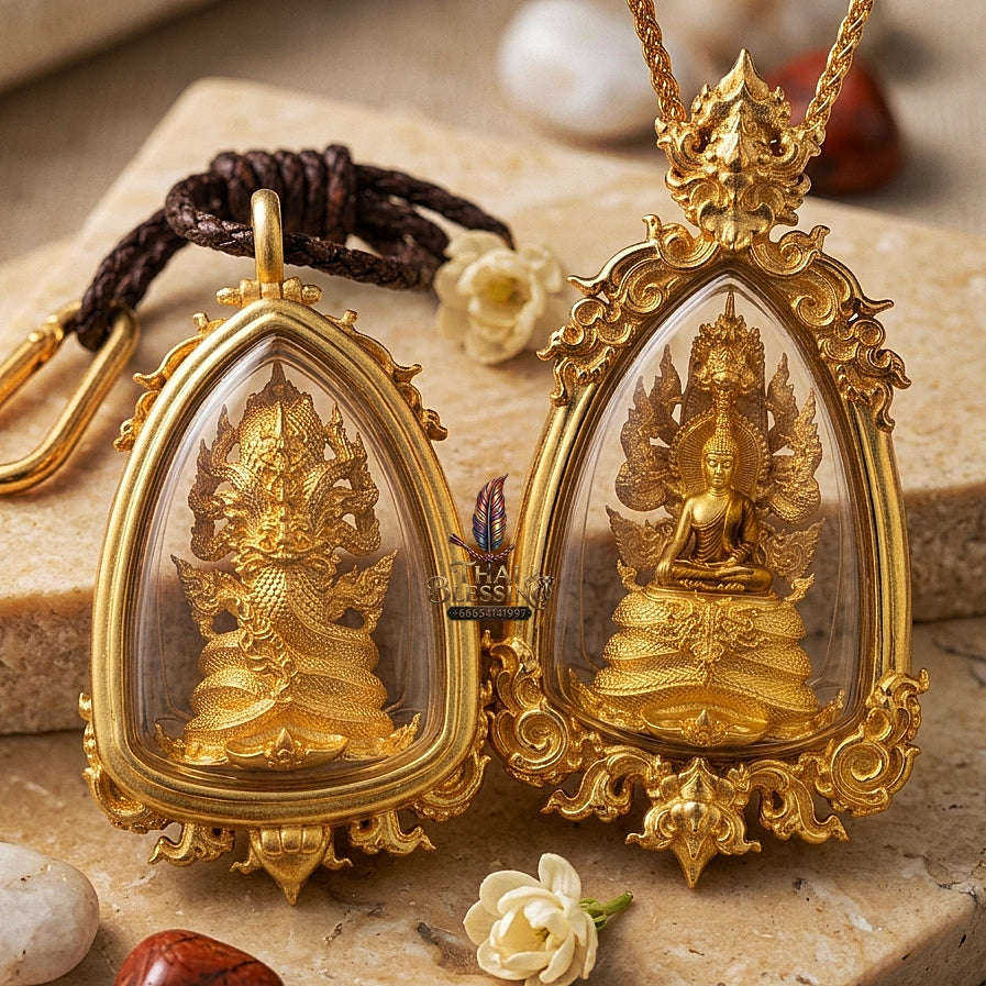 Master-Grade Phra Naga Prok Phra Phuttha Sri Sattanakaraj Phithak VIP Gold-Plated with Sacred Enameling Framed Edition Luang Pho Wichit Anuchato BE 2567 Thai Amulet Collectible Thai Blessing Co By RURUECHA