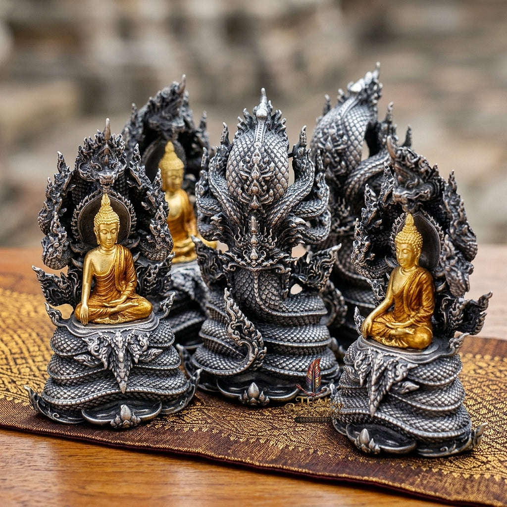 Master-Grade Phra Naga Prok Phra Phuttha Sri Sattanakaraj Phithak White Bronze Satin Finish with Sacred Enameling Framed Edition Thai Blessing Co By RURUECHA