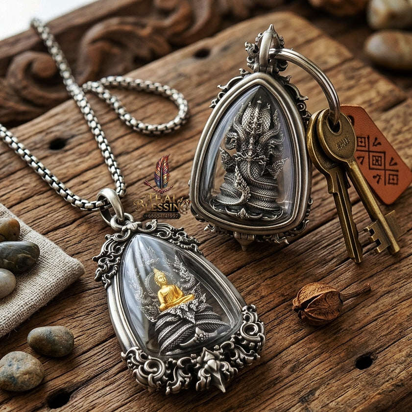 Master-Grade Phra Naga Prok Phra Phuttha Sri Sattanakaraj Phithak White Bronze Satin Finish with Sacred Enameling Framed Edition Thai Blessing Co By RURUECHA