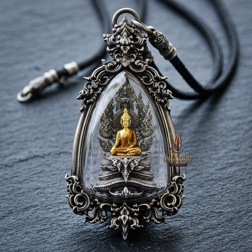 Master-Grade Phra Naga Prok Phra Phuttha Sri Sattanakaraj Phithak White Bronze Satin Finish with Sacred Enameling Framed Edition Thai Blessing Co By RURUECHA