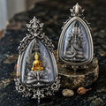 Master-Grade Phra Naga Prok Phra Phuttha Sri Sattanakaraj Phithak White Bronze Satin Finish with Sacred Enameling Framed Edition Thai Blessing Co By RURUECHA