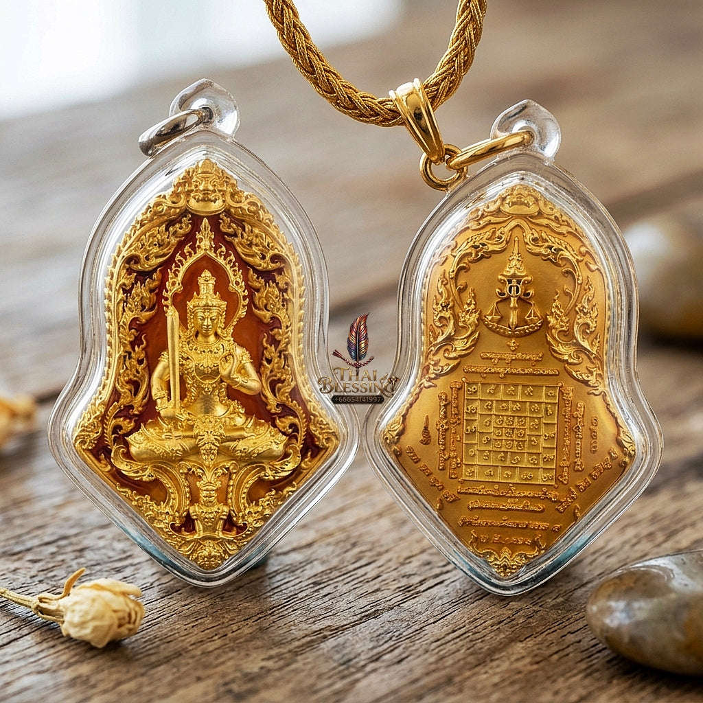 Master-Grade Phra Phaisarop (Thao Wessuwan) Prathan Phon VIP Edition Gold-Plated Bronze with Orange Enameling Wat Chulamanee Samut Songkhram Thai Amulet Collectible Thai Blessing Co By RURUECHA
