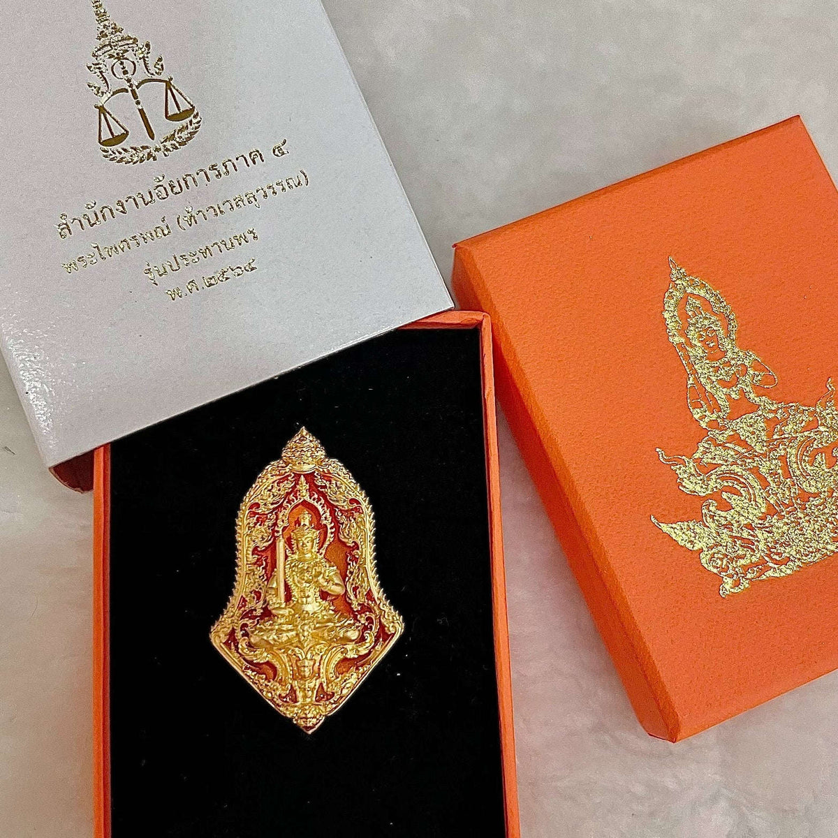 Master-Grade Phra Phaisarop (Thao Wessuwan) Prathan Phon VIP Edition Gold-Plated Bronze with Orange Enameling Wat Chulamanee Samut Songkhram Thai Amulet Collectible Thai Blessing Co By RURUECHA