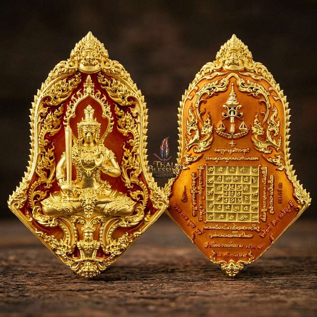 Master-Grade Phra Phaisarop (Thao Wessuwan) Prathan Phon VIP Edition Gold-Plated Bronze with Orange Enameling Wat Chulamanee Samut Songkhram Thai Amulet Collectible Thai Blessing Co By RURUECHA