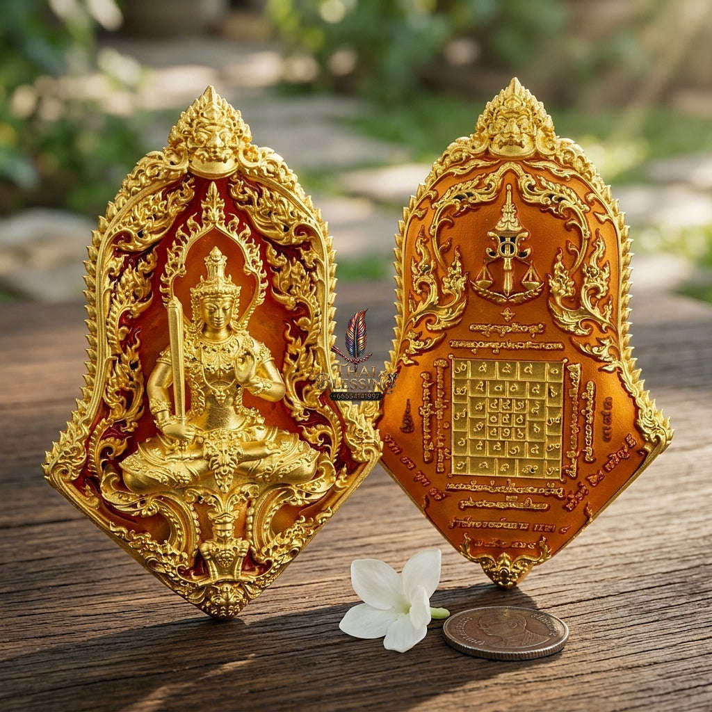 Master-Grade Phra Phaisarop (Thao Wessuwan) Prathan Phon VIP Edition Gold-Plated Bronze with Orange Enameling Wat Chulamanee Samut Songkhram Thai Amulet Collectible Thai Blessing Co By RURUECHA