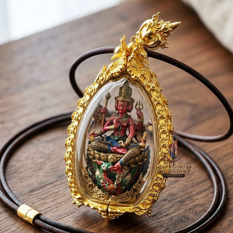 Master-Grade Phra Phrom Ong Thao Maha Phrom Thada Yellow Bronze Satin Finish Pink Enamel Body Framed Edition Phra Ajarn Nikhom BE 2566 Thai Amulet Collectible Thai Blessing Co By RURUECHA