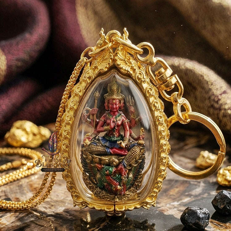Master-Grade Phra Phrom Ong Thao Maha Phrom Thada Yellow Bronze Satin Finish Pink Enamel Body Framed Edition Phra Ajarn Nikhom BE 2566 Thai Amulet Collectible Thai Blessing Co By RURUECHA