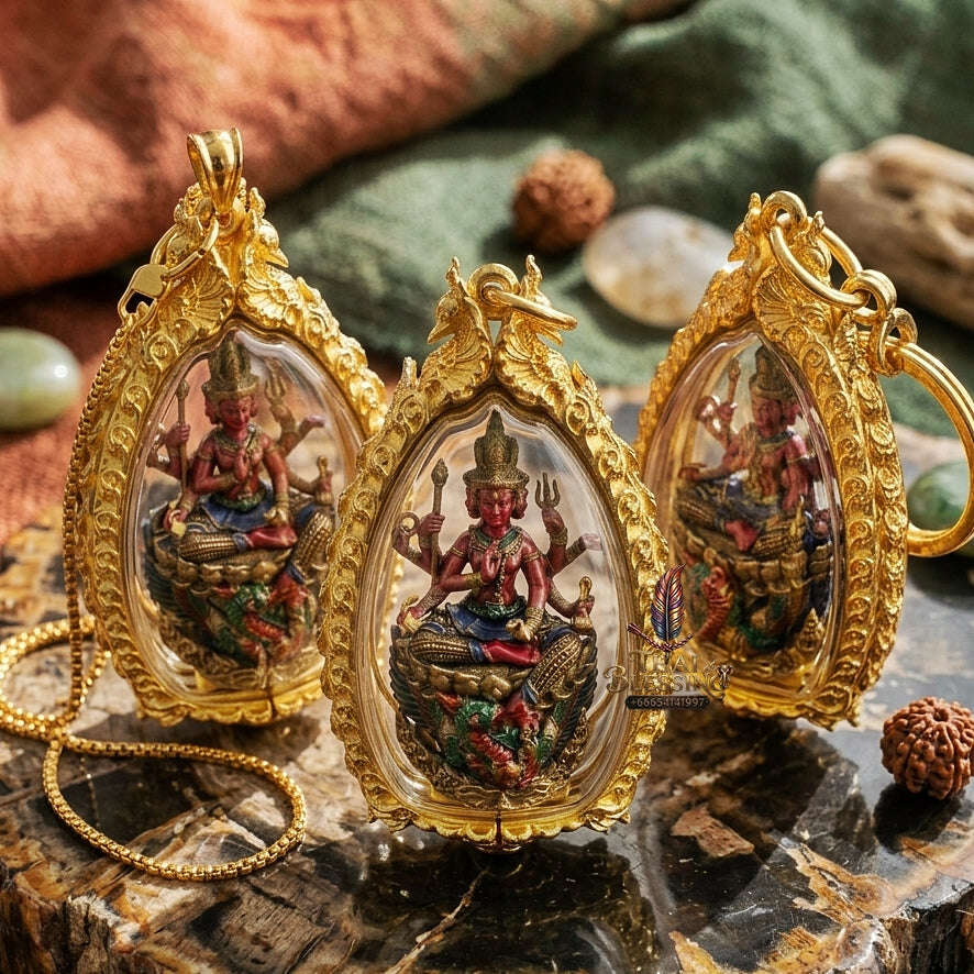 Master-Grade Phra Phrom Ong Thao Maha Phrom Thada Yellow Bronze Satin Finish Pink Enamel Body Framed Edition Phra Ajarn Nikhom BE 2566 Thai Amulet Collectible Thai Blessing Co By RURUECHA