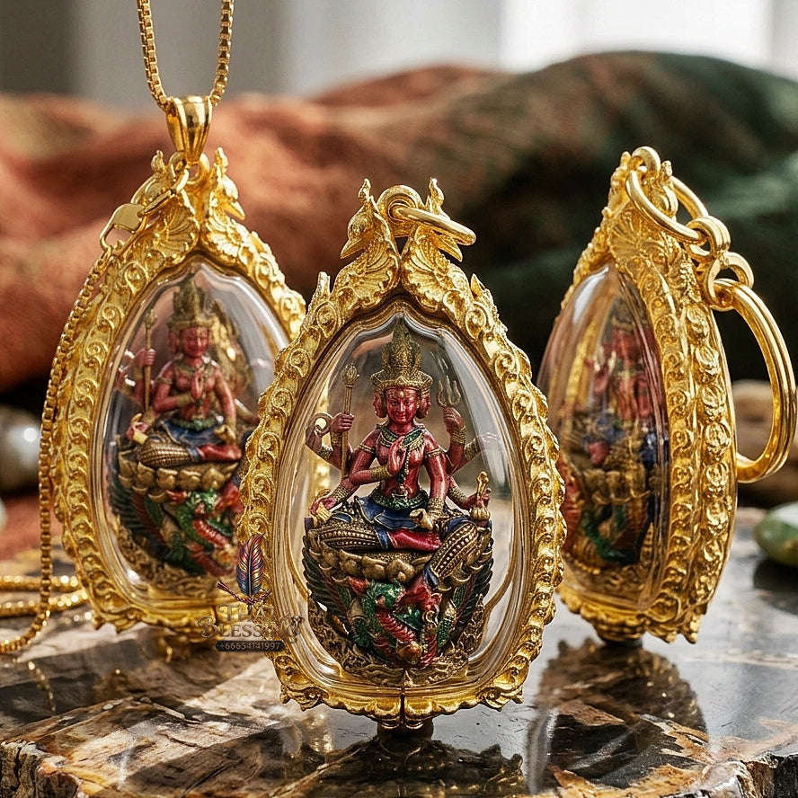 Master-Grade Phra Phrom Ong Thao Maha Phrom Thada Yellow Bronze Satin Finish Pink Enamel Body Framed Edition Phra Ajarn Nikhom BE 2566 Thai Amulet Collectible Thai Blessing Co By RURUECHA