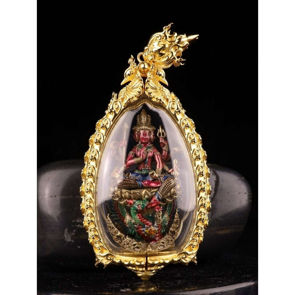 Master-Grade Phra Phrom Ong Thao Maha Phrom Thada Yellow Bronze Satin Finish Pink Enamel Body Framed Edition Phra Ajarn Nikhom BE 2566 Thai Amulet Collectible Thai Blessing Co By RURUECHA
