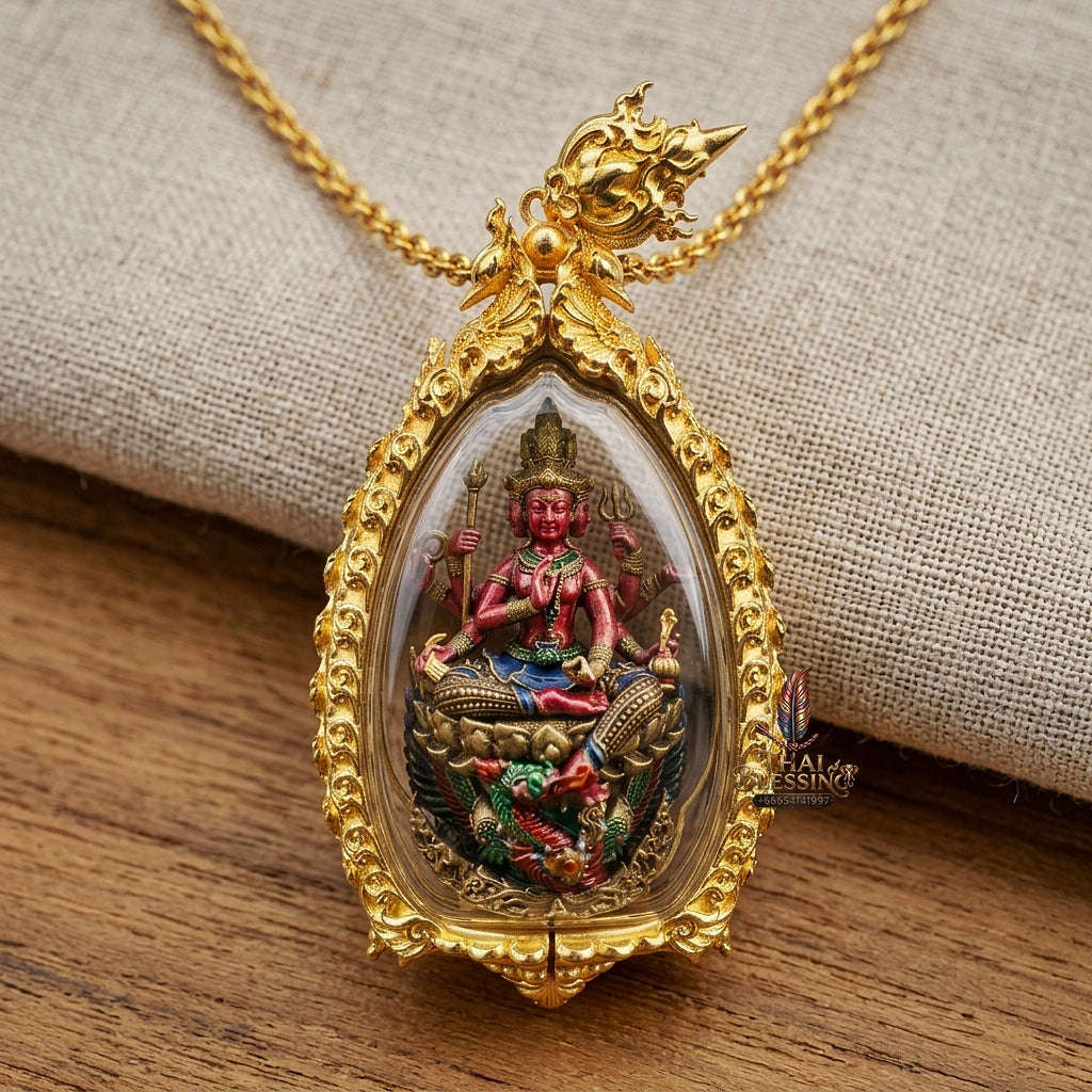 Master-Grade Phra Phrom Ong Thao Maha Phrom Thada Yellow Bronze Satin Finish Pink Enamel Body Framed Edition Phra Ajarn Nikhom BE 2566 Thai Amulet Collectible Thai Blessing Co By RURUECHA